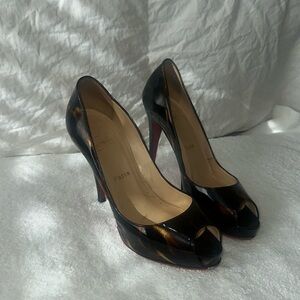 Christian Louboutin Black and Brown Peep Toe Heels